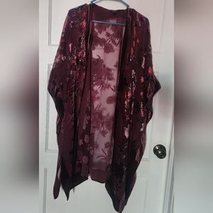 Burgundy Kimono with Floral Details